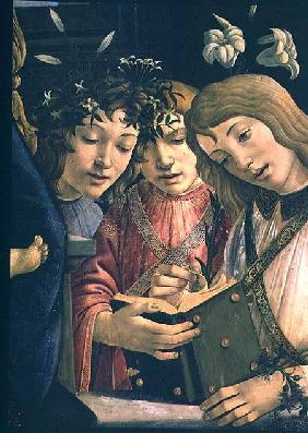 Madonna and child with the young St. John the Baptist and angels: detail showing three angels