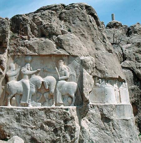 Two bas-reliefs, the left with the investiture of Bahram I (r.273-74) and the right showing Bahram I from Sasanian