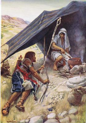 Esau sells his birthright, illustration from Pictures That Teach The Crown Series , 1920