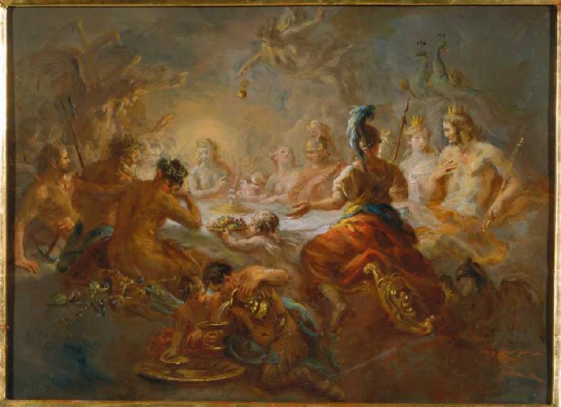Eris throws the golden apple under the wedding guests of Peleus and Thetis. from Schmidt, Martin Johann (gen. Kremser Schmidt)