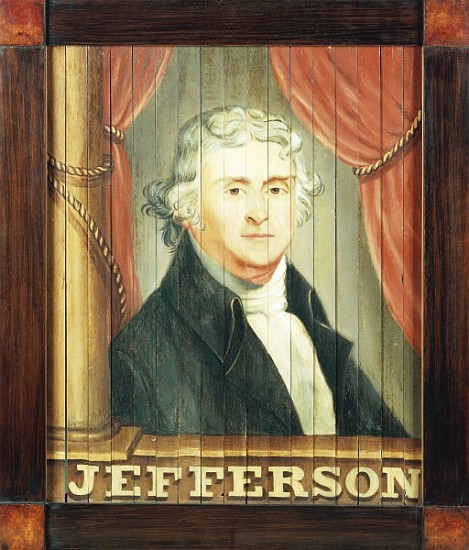 An important tavern sign depicting Thomas Jefferson and James Madison (oil on louvred slats) from (school of) Edward Hicks