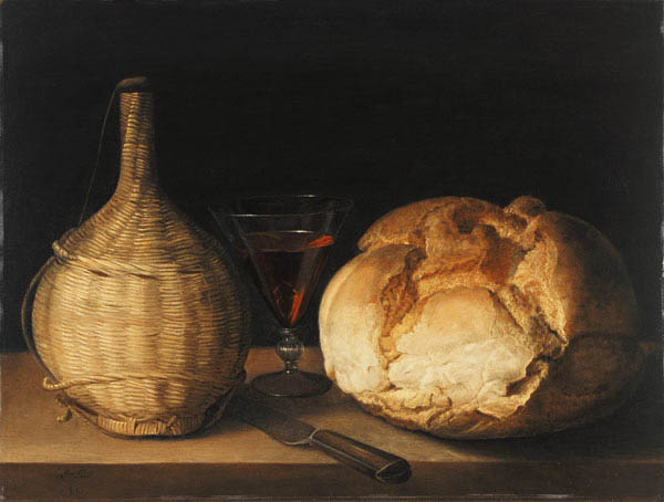 Quiet life with demijohn, goblet and bread. from Sebastian Stosskopf