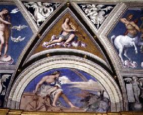 The 'Loggia della Galatea' (Loggia of the Galatea) detail of vault decoration depicting Juno on her