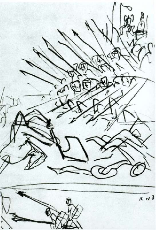 The Battle of the Lake, sketch of a scene from the film Alexander Nevsky, 1938 (pen & ink on paper)  from Sergei Eisenstein