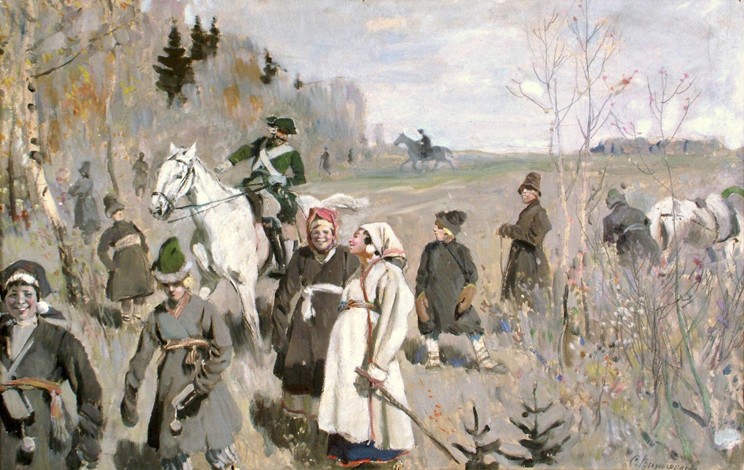 Hunting at the time of the tsar Peter The Great from Sergej Arsenjewitsch Winogradow