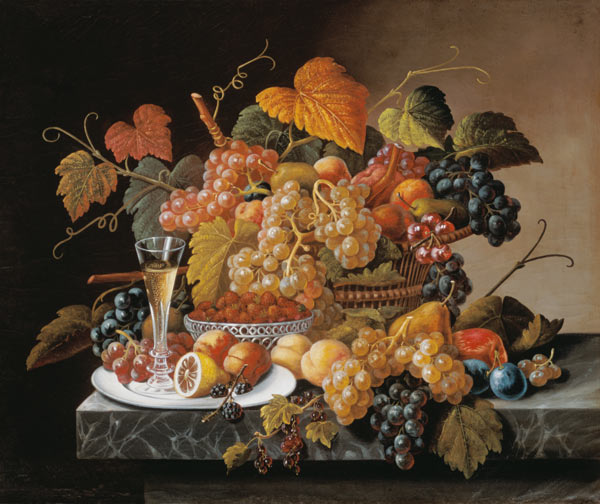 Grape still life with champagne glass. from Severin Roesen
