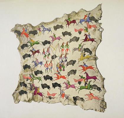 Buffalo hunt (pigment on elk-skin) from Shoshone Katsikodi School, (19th century)
