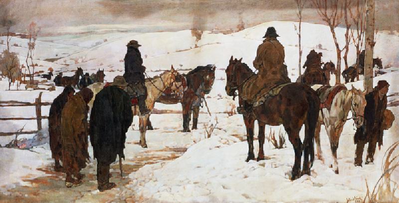 Departure of horsemen, 1935 (oil on canvas) from Silvio Bicchi