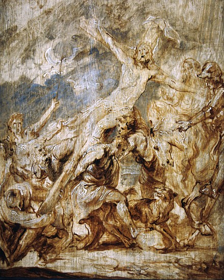 Sketch of the lifting of the cross, 1630 (oil & grisaille on wood) from Sir Anthony van Dyck