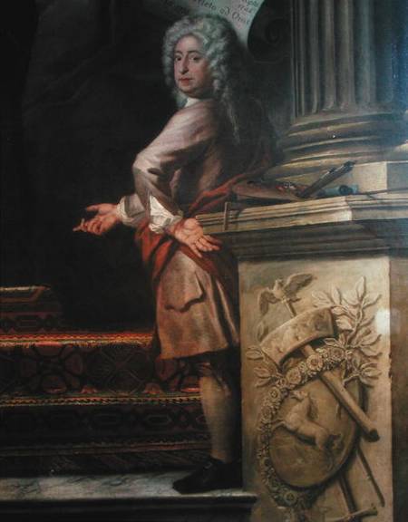 Rear wall painting of the Upper Hall glorifying George I (1660-1727) and the House of Hanover, detai from Sir James Thornhill