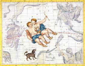 Constellation of Gemini with Canis Minor, plate 13 from 'Atlas Coelestis', by John Flamsteed (1646-1