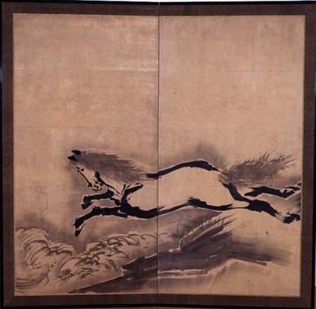 Horse Jumping, Japanese, Edo period - Soga Shohaku as art print or