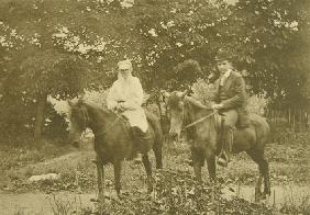 Leo Tolstoy and the sculptor Prince Paolo Troubetzkoy (1866-1938) riding in Yasnaya Polyana