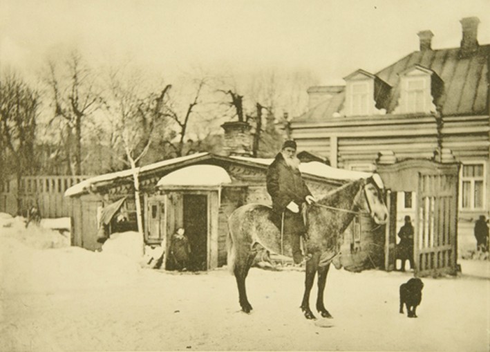 Leo Tolstoy on horseback in Moscow from Sophia Andreevna Tolstaya