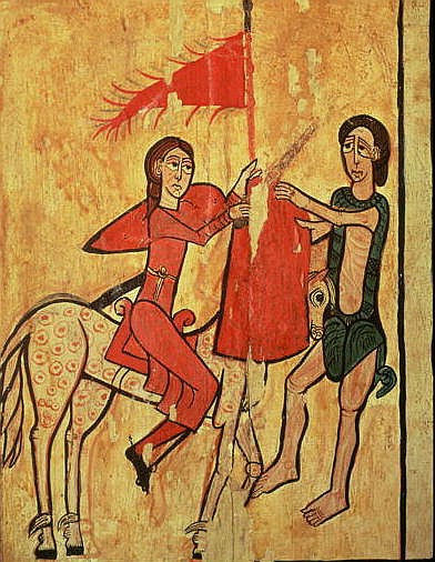 St. Martin and the Beggar, detail from an altar frontal from Sant Marti de Puigbo, Gombren from Spanish School