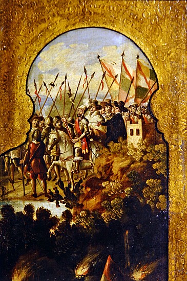 The arrival of the Spanish, lead Cortez, in the plateau of Mexico City from Spanish School