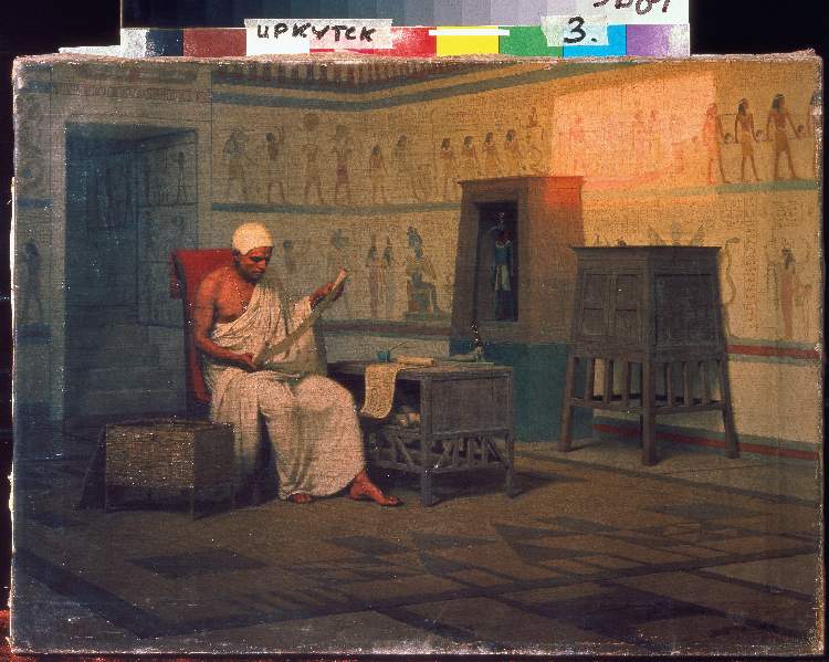 Ägyptischer Priester beim Studium einer Papyrus-Rolle from Stephan Bakalovitsch