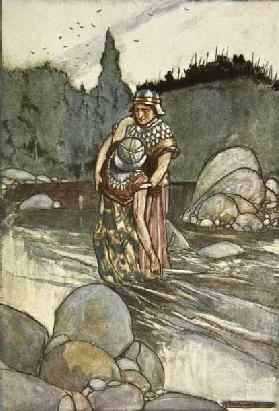 Ferdia falls by the Hand of Cuchulain, illustration from Cuchulain, The Hound of Ulster, by Eleanor 