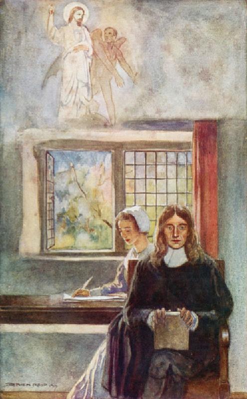 John Milton dictating Paradise Lost to his daughter (colour litho) from Stephen Reid