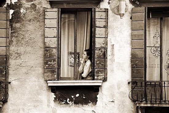 Woman gazing out of a window contemplating, 2004 (b/w photo)  from Stephen  Spiller