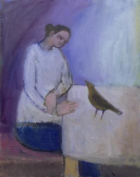 Woman with a Bird, 2003 (oil on canvas) 