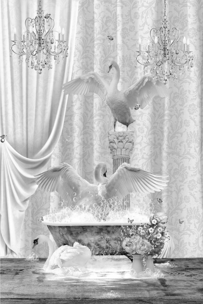 Three Swans &amp; Bubbles Black &amp; White from Sue Skellern