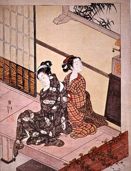 The Evening Bell of the Clock, one of a series of 'Eight Parlour Scenes', which translate the classi from Suzuki Harunobu