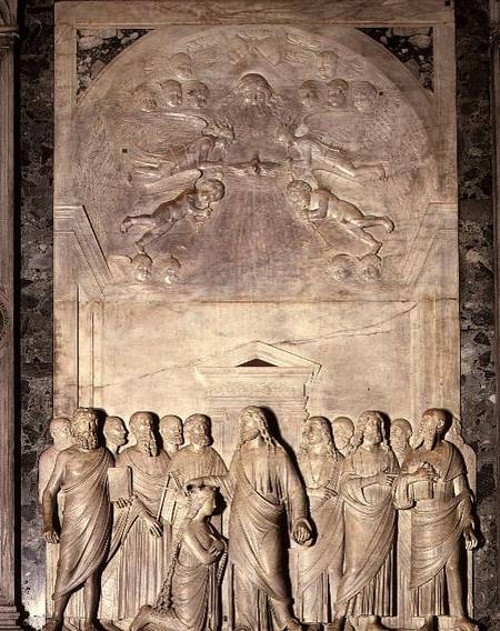 Coronation of the Virgin, sculptured marble altarpiece from T.  Lombardo
