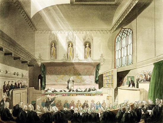 Court of King''s Bench, Westminster Hall, from ''The Microcosm of London''; engraved by J. Black (fl from T. Rowlandson
