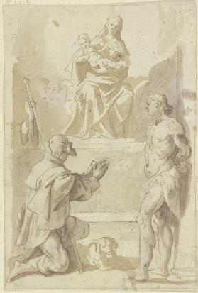 Madonna mit dem Kind und der Heilige Sebastian von einem Hirten angebetet