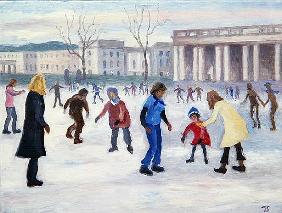 Skating at the Old Royal Naval College, 2007 (oil on canvas) 
