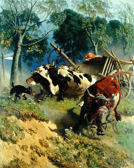 The team of oxen breaks loose from Teutwart Schmitson
