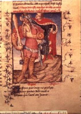 Fr 606 f.11 Ulysses piercing the eye of the Cyclops, from the L'Epitre d'Othea