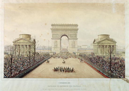 Entry of Napoleon III into Paris, through the Arc de Triomphe, on 2nd December 1852 (w/c and engravi from Theodore Jung
