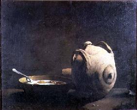 Still life with eggs on a plate