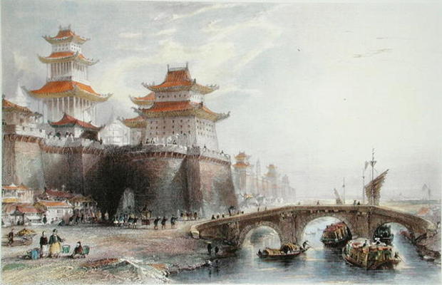 Western Gate of Peking, c.1850 (colour litho) from Thomas Allom