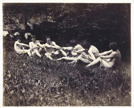 Males nudes in a seated tug-of-war from Thomas Eakins