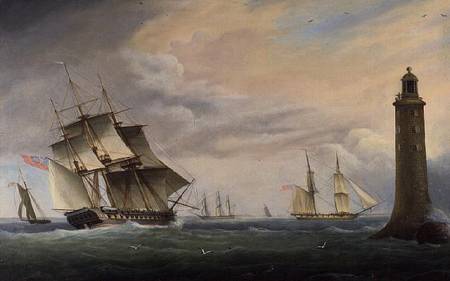 A Frigate and a Naval Brig passing the Eddystone Lighthouse from Thomas L. Hornbrook