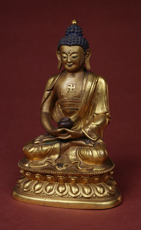 Buddha Amitayus seated in meditation holding the vase of nectar (amrta) in his lap from Tibetan Art