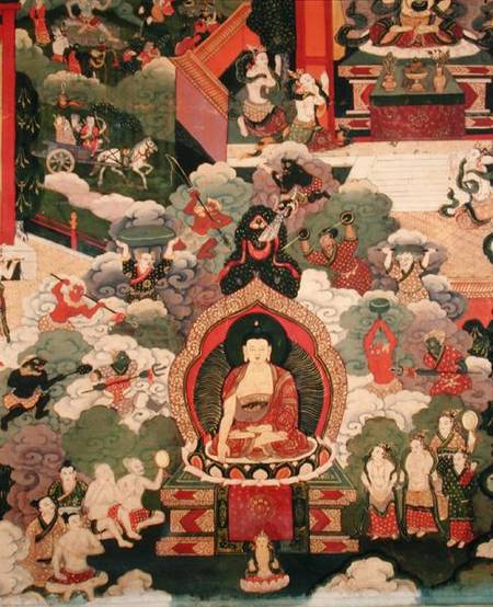 Life of Buddha Sakymuni, the Armies of Mara Attacking the Blessed from Tibetan Art