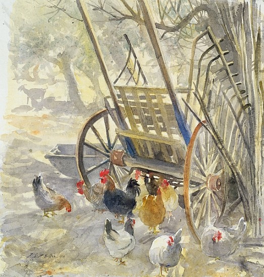 Chickens under Majorcan Cart, 1994 (w/c)  from Tim  Scott Bolton