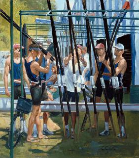 Collecting Oars (oil on canvas) 