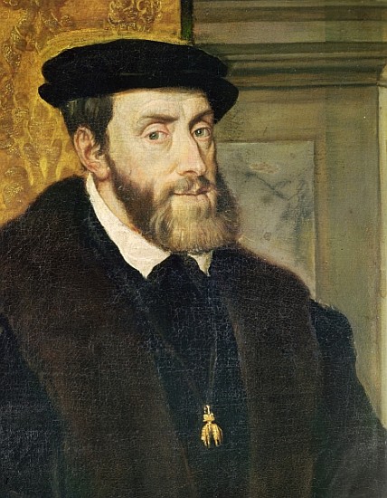 Detail of Seated Portrait of Emperor Charles V (1488-1576) 1548 (see 158620) from Tizian (aka Tiziano Vercellio)