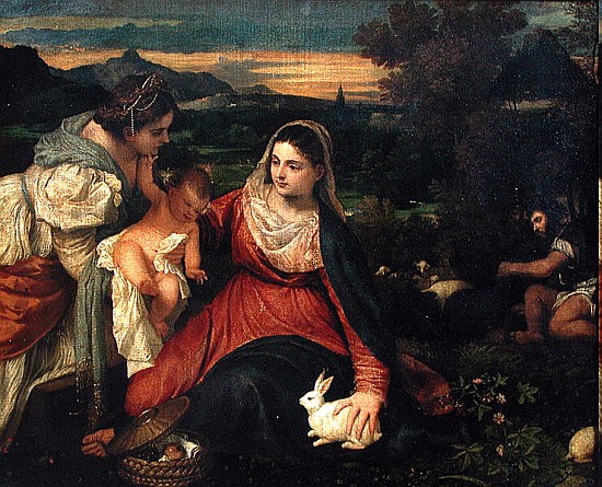 Madonna and Child with St. Catherine (The Virgin of the Rabbit) c. 1530 from Tizian (aka Tiziano Vercellio)