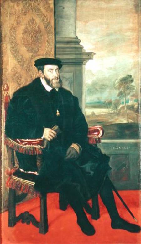 Seated Portrait of Emperor Charles V (1488-1576) from Tizian (aka Tiziano Vercellio)