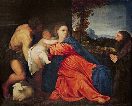 Virgin and Infant with Saint John the Baptist and Donor from Tizian (aka Tiziano Vercellio)
