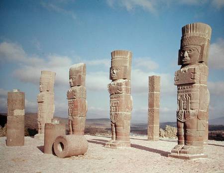 The atlantean columns on top of Pyramid B, Pre-Columbian from Toltec