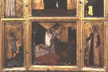 Resurrection with Christ as a boy and St. Catherine, bottom half of a triptych from Tommaso da Modena Barisino or Rabisino