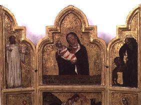 Madonna and Child with St. Benedict and St. Jerome, top half of triptych (see also 78652)
