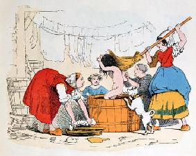 The Compulsory Bath, illustration for 'Les Defauts Horribles', c.1860 (colour litho)